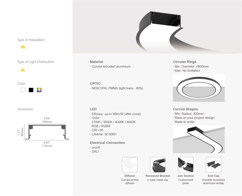 Led thanh nhôm uốn cong t10040 âm trần