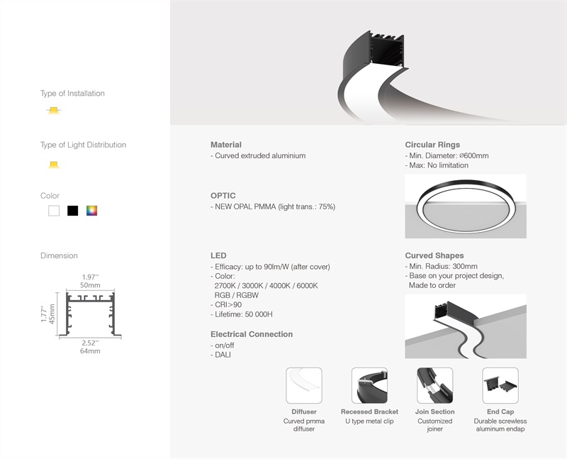 Led thanh nhôm uốn cong t5045 âm trần