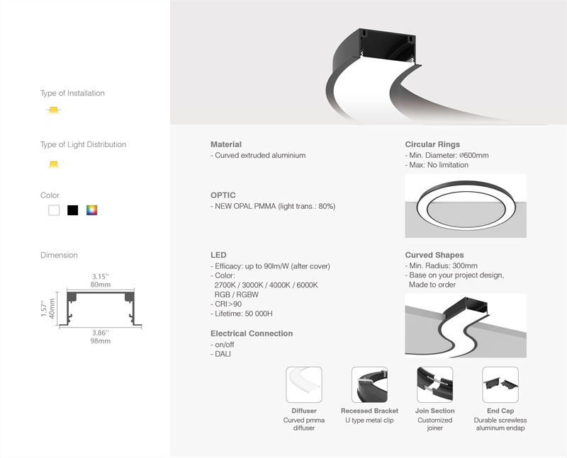 Led thanh nhôm uốn cong t8040 âm trần 8 Led thanh nhôm uốn cong t8040 âm trần