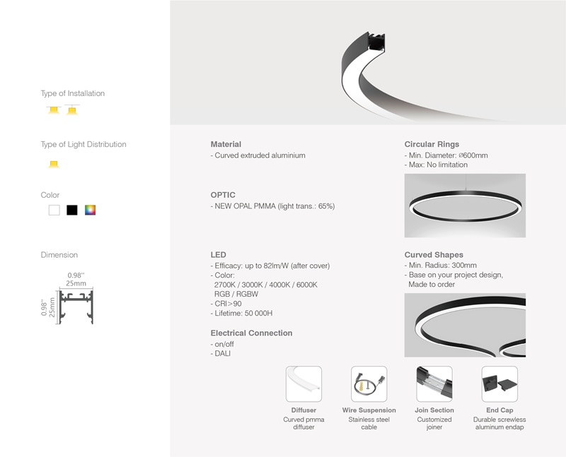 Led thanh nhôm uốn cong u2525