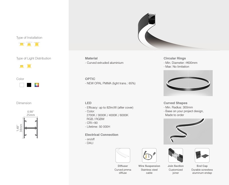 Led thanh nhôm uốn cong u2538