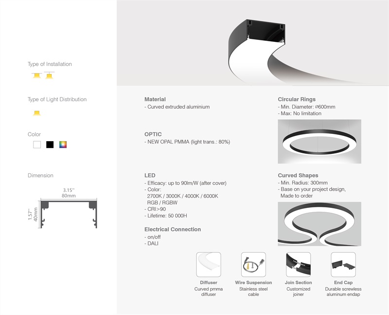 Led thanh nhôm uốn cong u8040