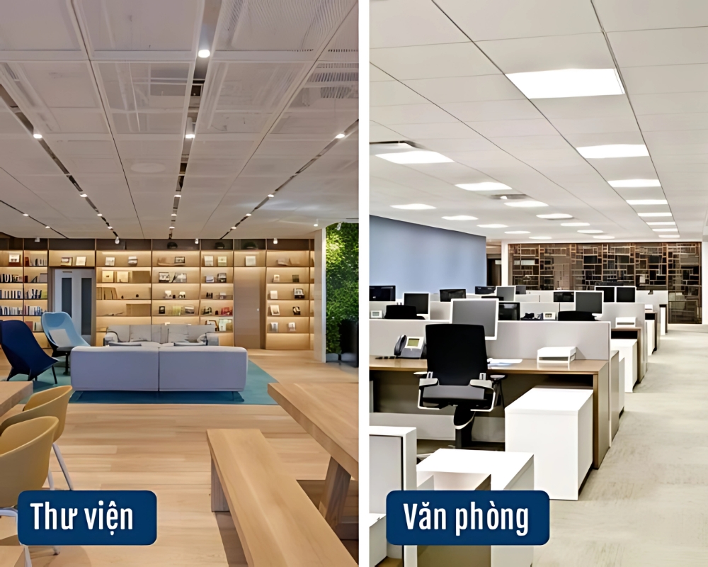 Ánh sáng trắng trong thư viện, văn phòng