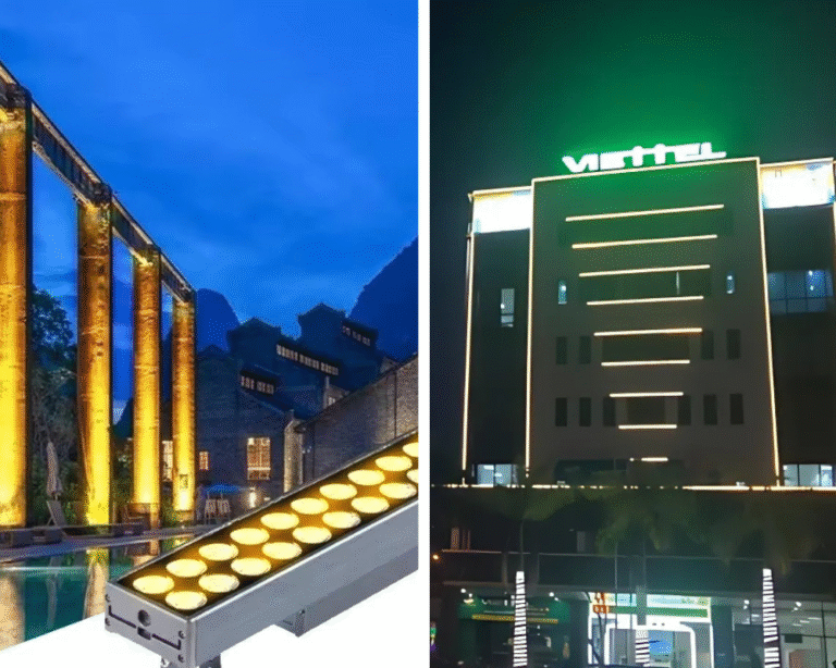 LED hắt và thanh nhôm chiếu sáng mặt tiền