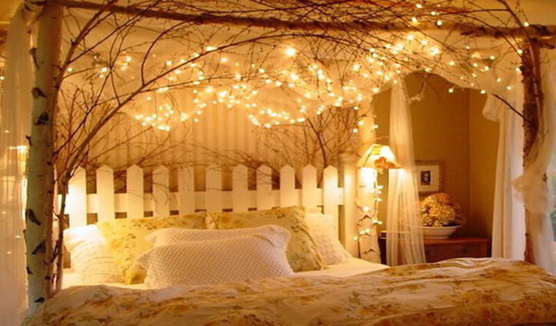 cách treo đèn dây trong phòng ngủ