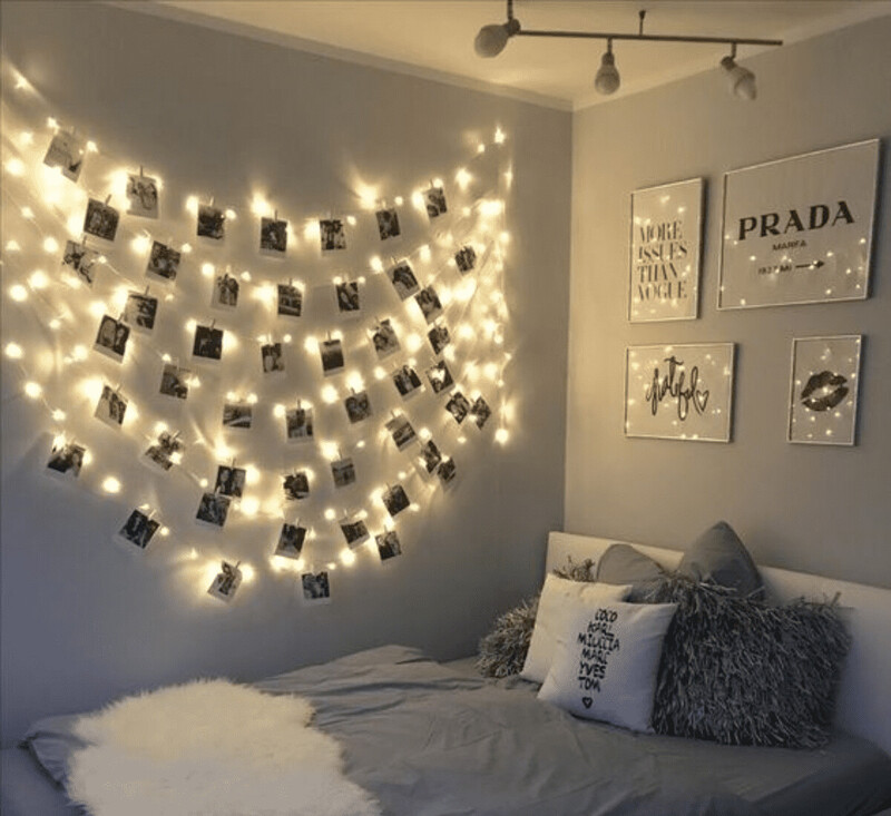 cách treo đèn dây trong phòng ngủ