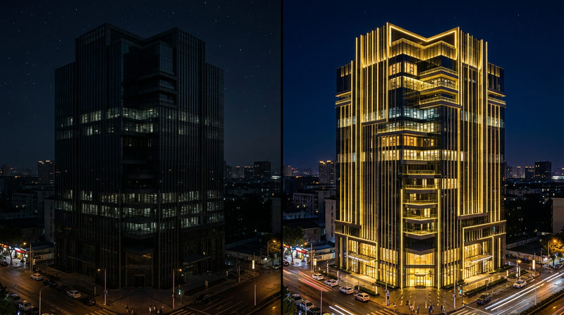 thiết kế chiếu sáng mặt dựng 2