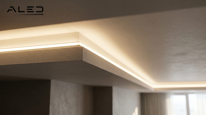 Cách 1: Bố trí đèn led khe hắt trần thạch cao giật cấp hở viền