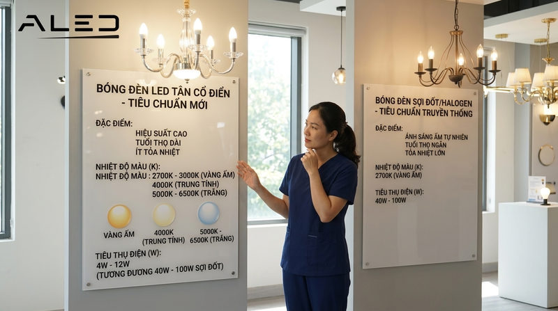 Lựa chọn bóng đèn chiếu sáng tân cổ điển đúng tiêu chuẩn