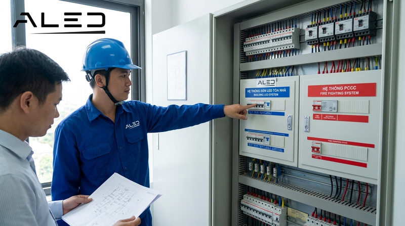 Tiêu chuẩn kỹ thuật và an toàn trong biện pháp thi công lắp đặt LED tòa nhà