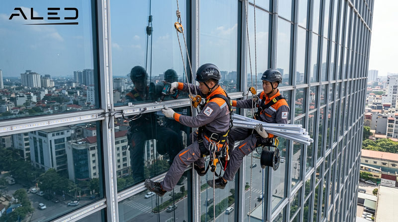 Quy Trình Thi Công Lắp Đặt LED Tòa Nhà Chuyên Nghiệp