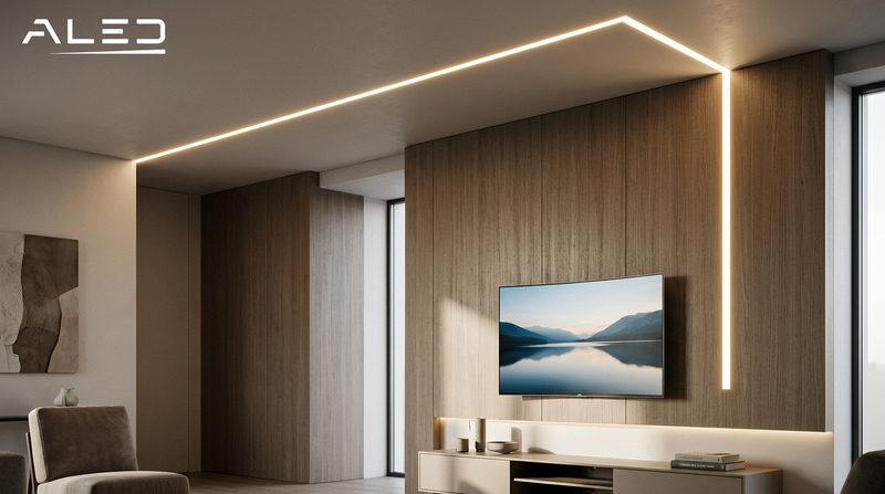 Cách 4: Thiết kế đèn led khe hắt trần kết nối liền mạch với vách ốp