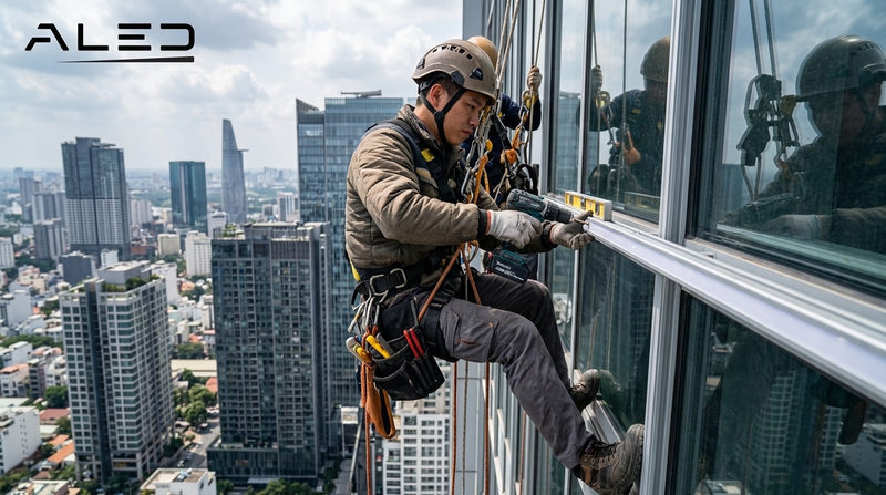 Quy trình thi công led tòa nhà chuẩn kỹ thuật tại Aled