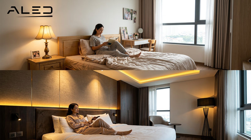 So sánh chuyên sâu: Chiếu sáng phòng ngủ gia đình và chiếu sáng phòng ngủ khách sạn