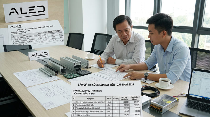 Bảng báo giá thi công led mặt tiền cập nhật mới nhất 2026