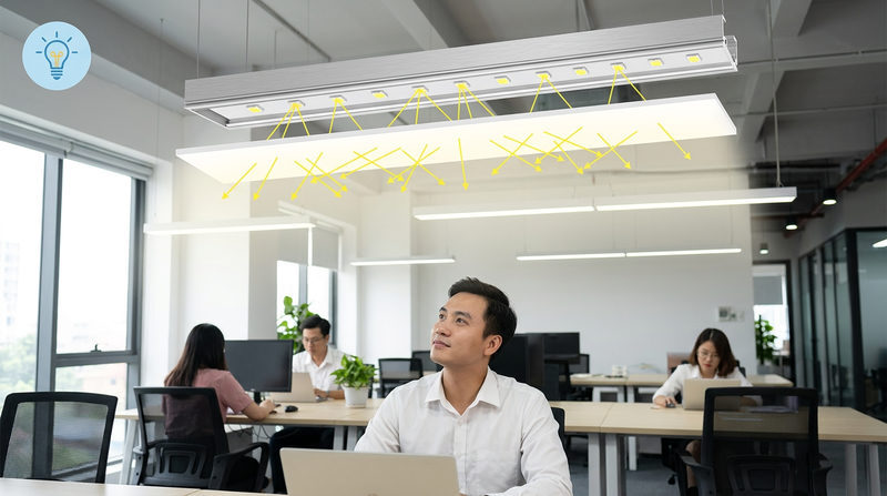 Tiêu chuẩn chiếu sáng và giải pháp chống chói lóa cho văn phòng led thanh nhôm uốn cong, nhôm và led, led profile nhôm, profile nhôm